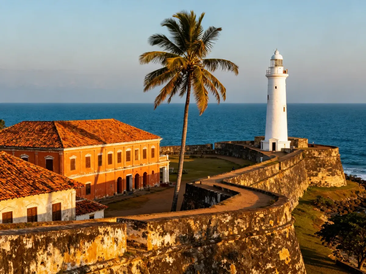 Zabytkowy Fort Galle z latarnią morską i widokiem na ocean
