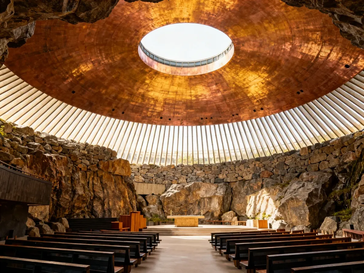 Wnętrze Kościoła w Skale Temppeliaukio