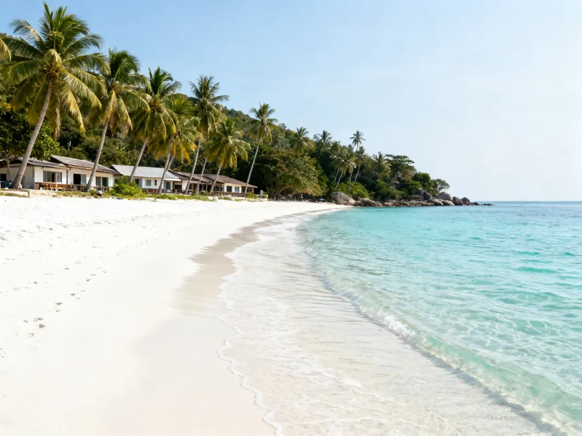 Spokojna tropikalna plaża Koh Samui z palmami, jasnym piaskiem i turkusową wodą