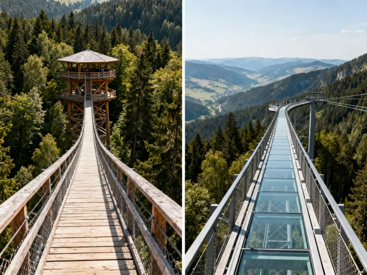 Dwie górskie atrakcje widokowe: ścieżka w koronach drzew i nowoczesny skywalk