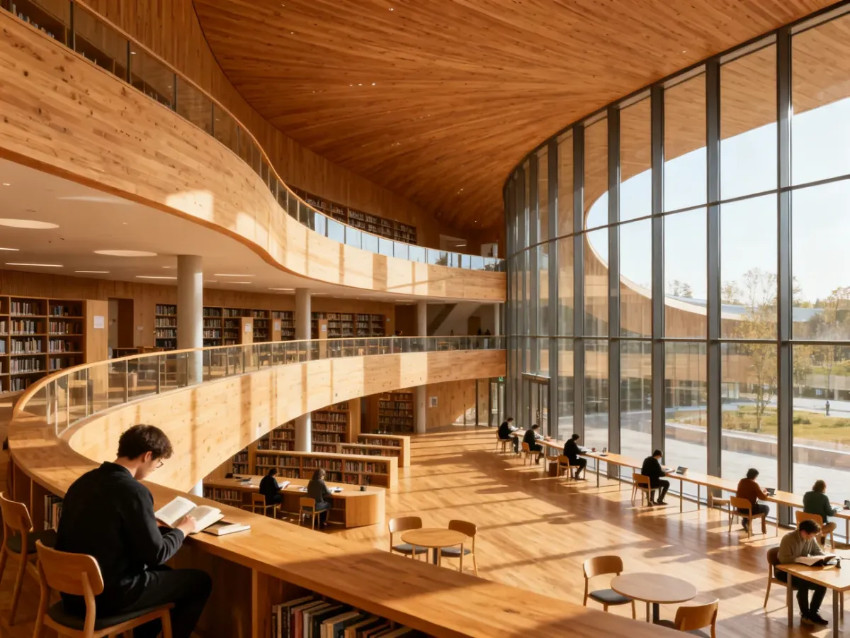 Nowoczesne wnętrze Biblioteki Oodi w Helsinkach