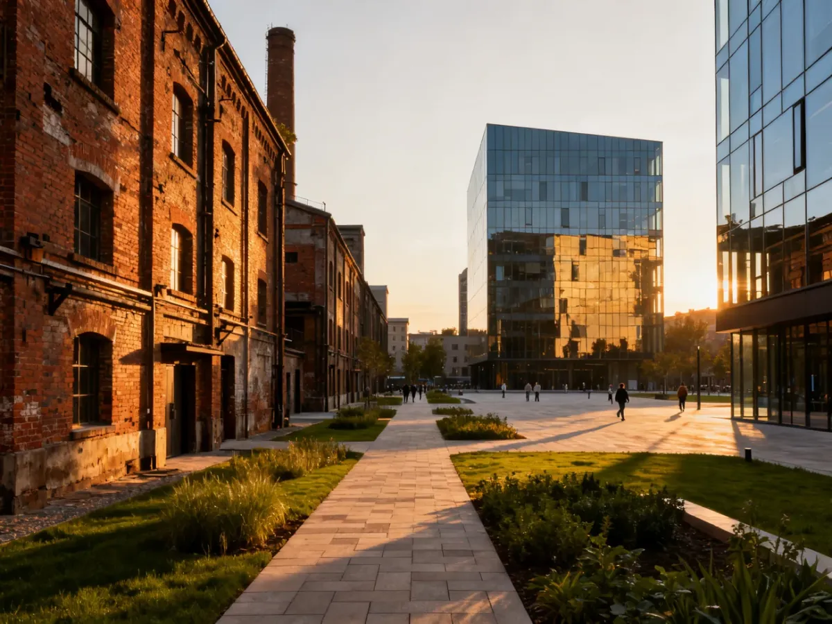 Browary Warszawskie łączące zabytkową architekturę przemysłową z nowoczesną zabudową
